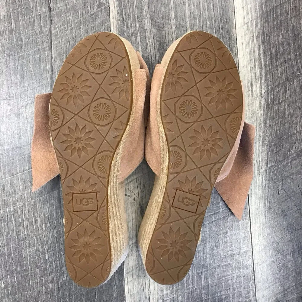 UGG CAMEL SUEDE BOW WEDGES 10